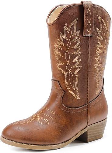LAURMOSA Cowgirl Boots for Little Girls Mid Calf Pointed Toe Kid Cowboy Boots Side Zipper Classic Embroidered Western Boots Horse Riding Shoes Party for Toddler Little Big Kids 3