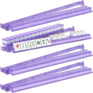 18.5 Inch Mahjong Racks with Pushers - Set of 4 Premium Tile Holders for 1.2" American Mahjong Games, Smooth Sliding for Family Game Nights (Purple with Glitter)