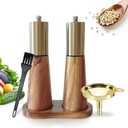 Gold Salt and Pepper Grinder Set,Wooden Pepper Grinder, Manual Salt and Pepper Mill,Adjustable Thickness,Stainless Steel Top,Suitable For Kitchen,Barbecue,Picnic,2 Packs for Refillable Pepper Grinder