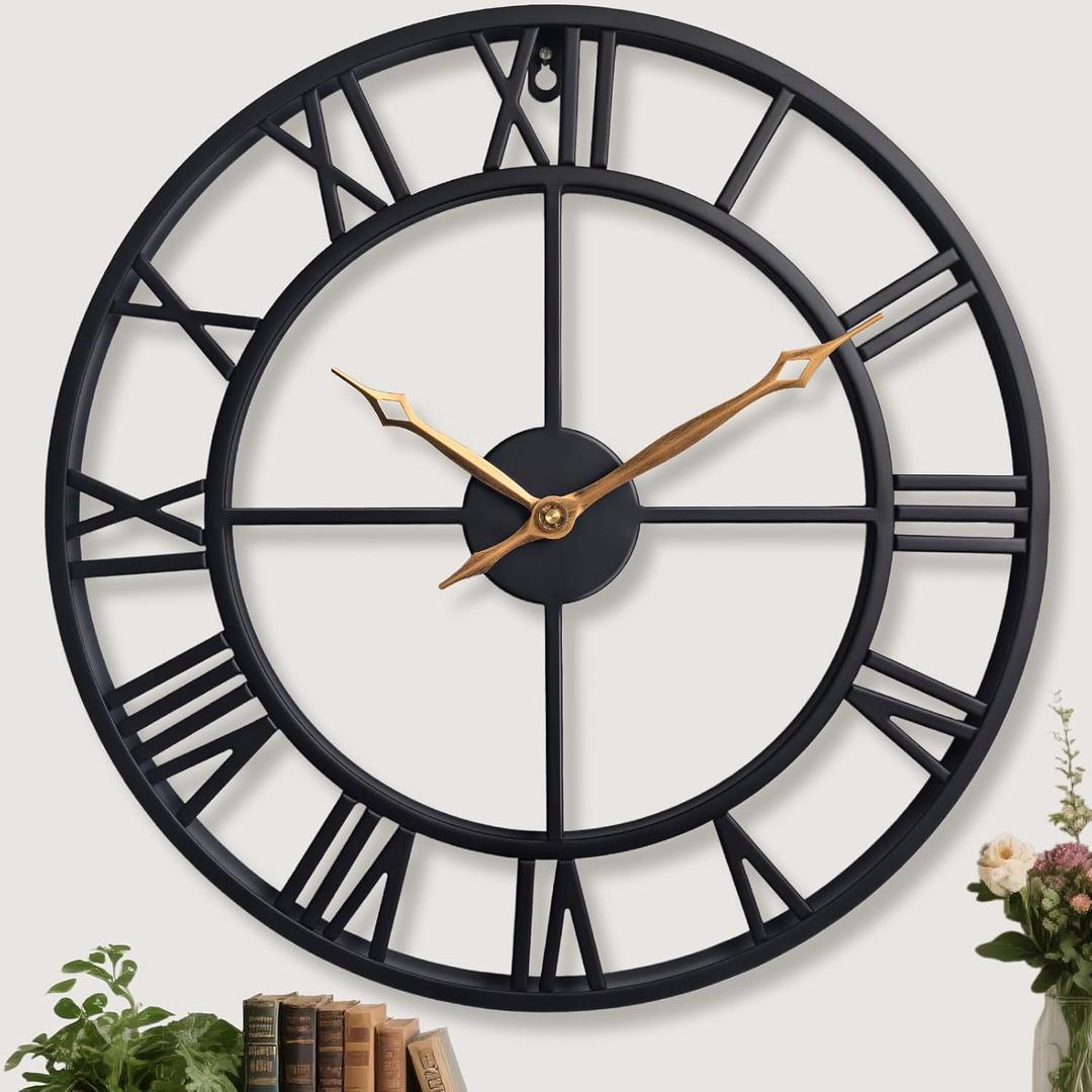 30 Inch Extra Giant Oversized Large Wall Clocks for Living Room Decor,Big Black Roman Numerals Metal Wall Clocks for Bedroom, Kitchen, Office,Housewarming Gift