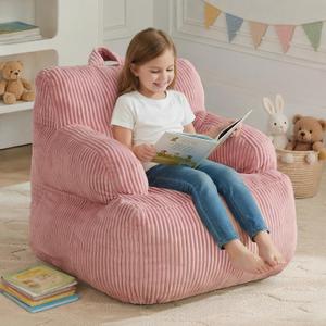 Bean Bag Chairs for Kids with Armrests, Comfy Kids Bean Bag Chair, Soft-Filled Cozy Bean Bag Sofa for Boys and Girls, Small Bean Bags for with Pocket, Floor Chair for Gaming, Reading & Relaxing, Pink