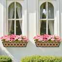 24 Inch Window Boxes Planters Railing Planter Box - 2 Pack Deck Railing Planter Boxes with Adjustable Brackets Coco Liners Balcony Planters Railing Hanging for Window Flower Boxes Outdoor Garden Decor