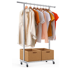 TigerParty Clothes Rack for Hanging Clothes, Sturdy Stainless Steel Clothing Rack, Extendable & Adjustable Rolling Garment Rack with Wheels for Bedroom Laundry Living Room