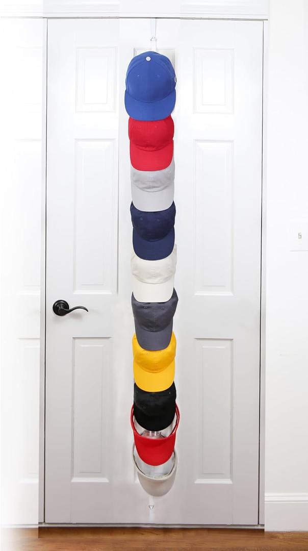 Perfect Curve Hat Organizer Cap Rack FAV | Hat Racks | Hold up to 20 caps | Over Door Organizer for Baseball Hat | Fitted & Adjustable Caps & Visors | Door Slam Proof | 1 Strap | White