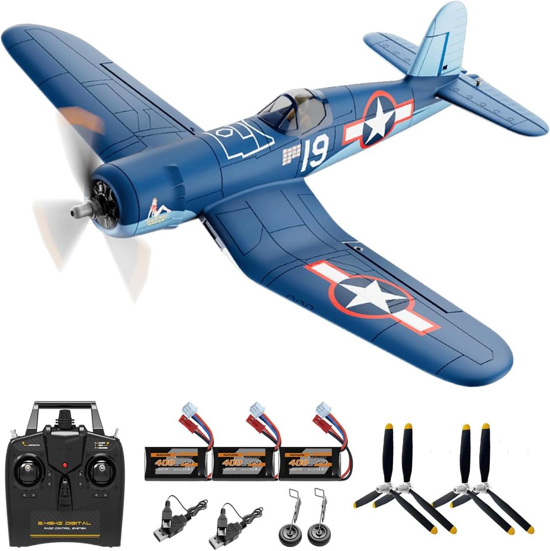 Volantexrc Brushless RC Planes, 4 Channel F4U Corsair RTF RC Airplane Fighter, 6-Axis Gyro wiih 3 Flight Modes, One-Key Aerobatic, Wingspan 500mm Fuselage 396mm, with 3 Batteries, Ideal Park Flyer, 19.69 x 3.94 x 15.75 inches