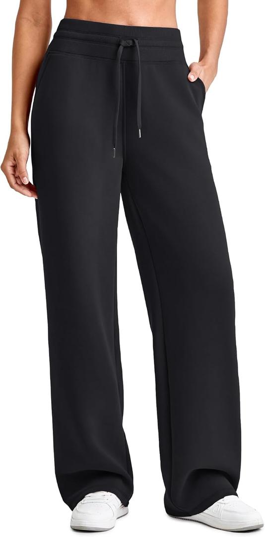 G4Free Smoofit Modal Soft Wide Leg Sweatpants for Women High Waist Drawstring Casual Lounge Pants with Pockets (Small, Black)