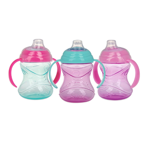 Nuby ClikIt Grip N' Sip Soft Spout NoSpill Training Sippy Cup with Handles  (3Pack) 10 oz  4+ Months  Aqua/Purple/Pink