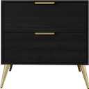 Modern Glam 2-Drawer Wooden Nightstand with Gold Metal Legs, Black, 14.7"D x 21.7"W x 21.9"H