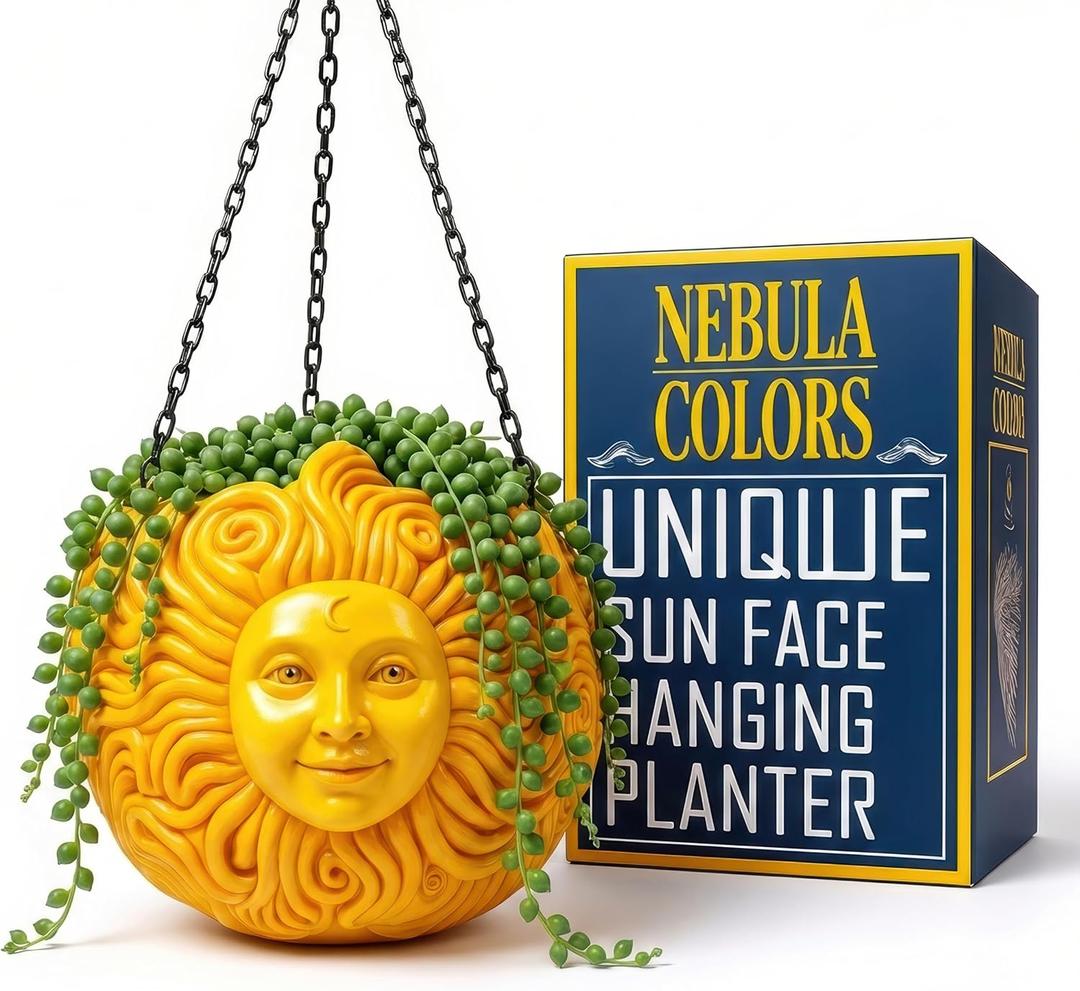 Fun & Unique Sun Face Hanging Planter Quirky Celestial Decor for Plant Lovers  Indoor Outdoor Flower Basket for Succulents & Small Plants  Decorative Garden Yard Art