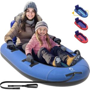 QPAU Snow Sled with Premium Canvas Cover, 2 Person Inflatable Heavy Duty Snow Tube with Reinforced Handles, Snow Sleds for Kids and Adults, Winter Toboggan Outdoor Toys Gifts for Family