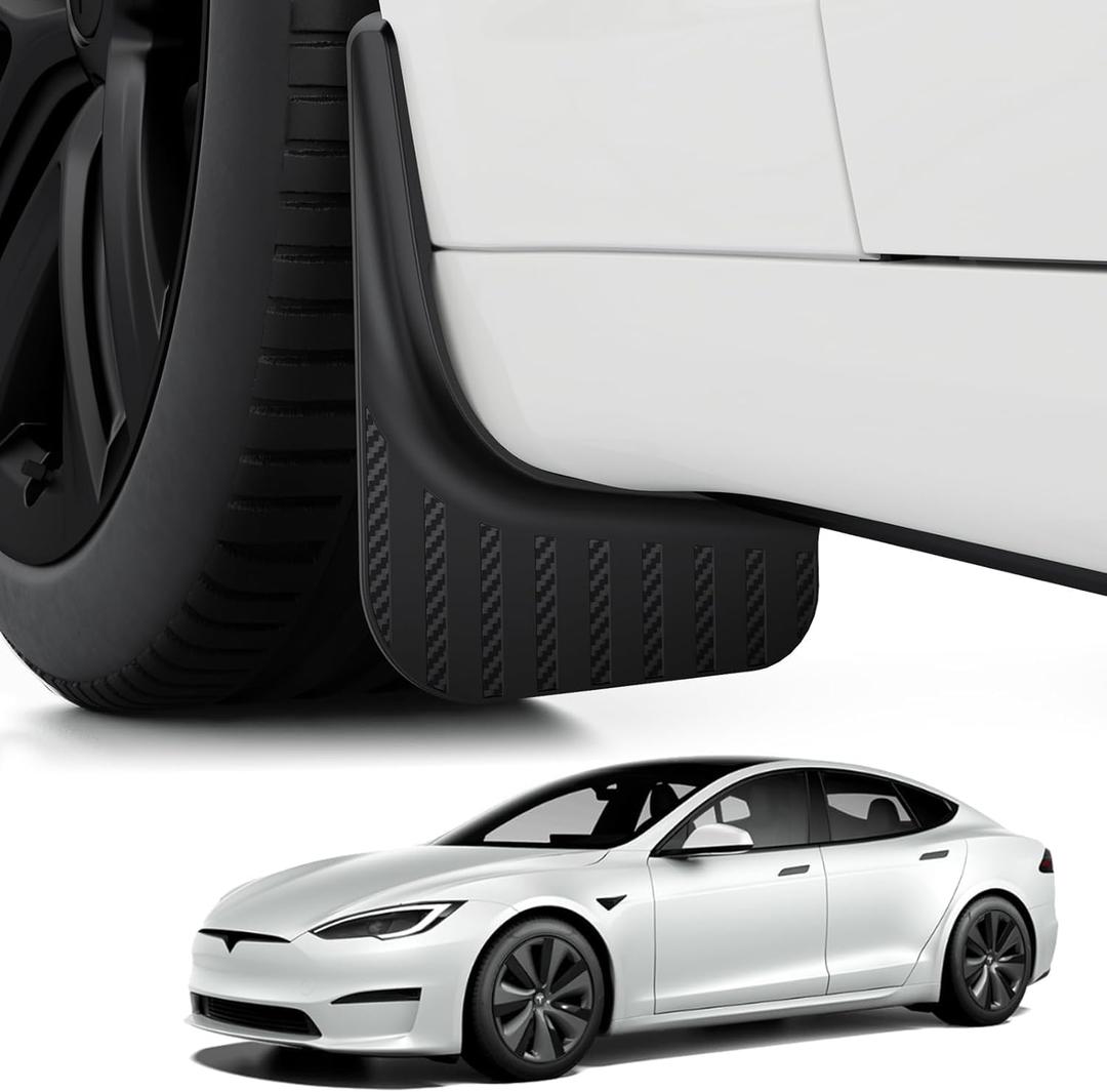 BASENOR New Version Tesla Model S/Model S Plaid Mud Flaps Splash Guards [No Drilling No Tape] [10X Stronger] All Weather Tire Protector Mudflaps for 2021-2025 Model S Exterior Accessories
