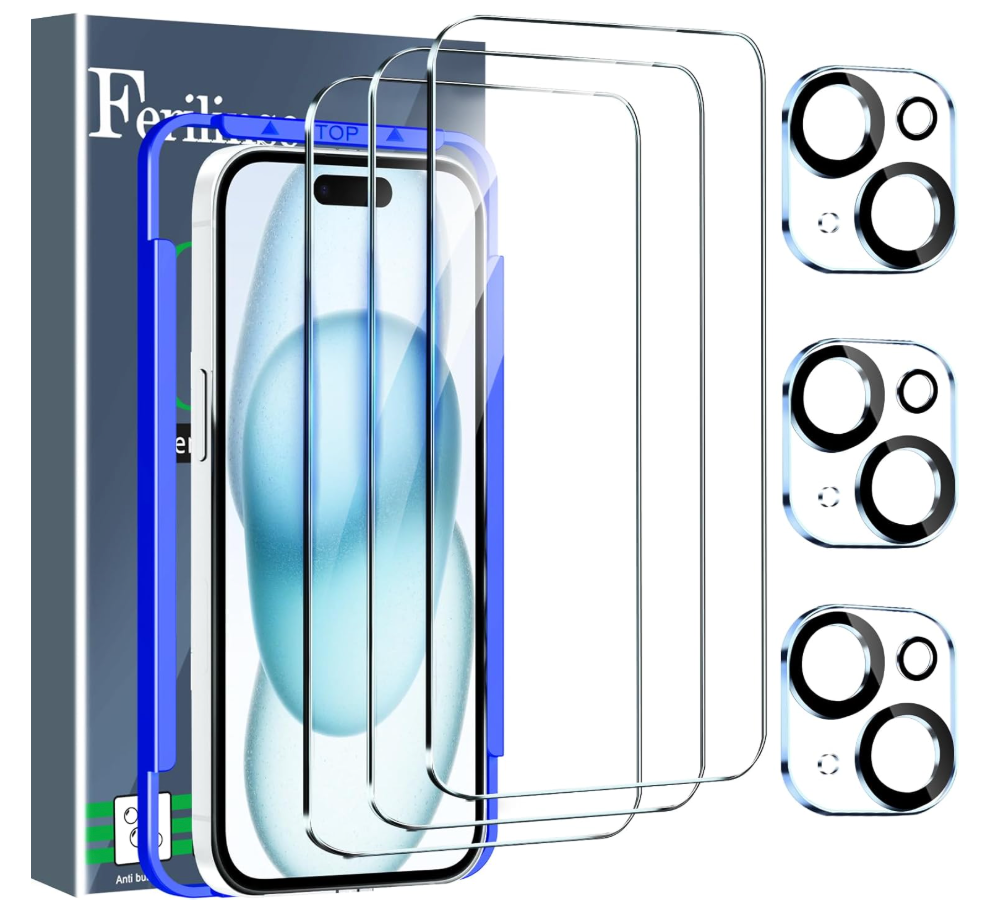 Ferilinso 3 Pack Screen Protector for iPhone 15 with 3 Pack Tempered Glass Camera Lens Protector Phone Case Friendly HD Accessories Protector de Pantalla for Apple iPhone 15 6.1 INCH