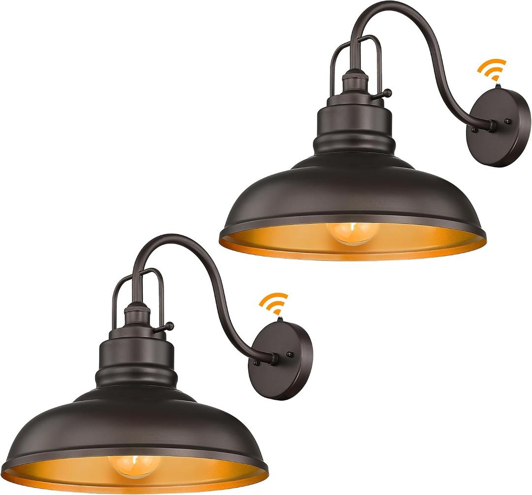 zeyu 2 Pack Outdoor Barn Light Fixtures, Farmhouse Wall Lights for Front Porch, 18" Dusk to Dawn Sensor Wall Sconces in Oil Rubbed Bronze Finish, 016-1BL-PC-2 ORB, Large, 2 Pack