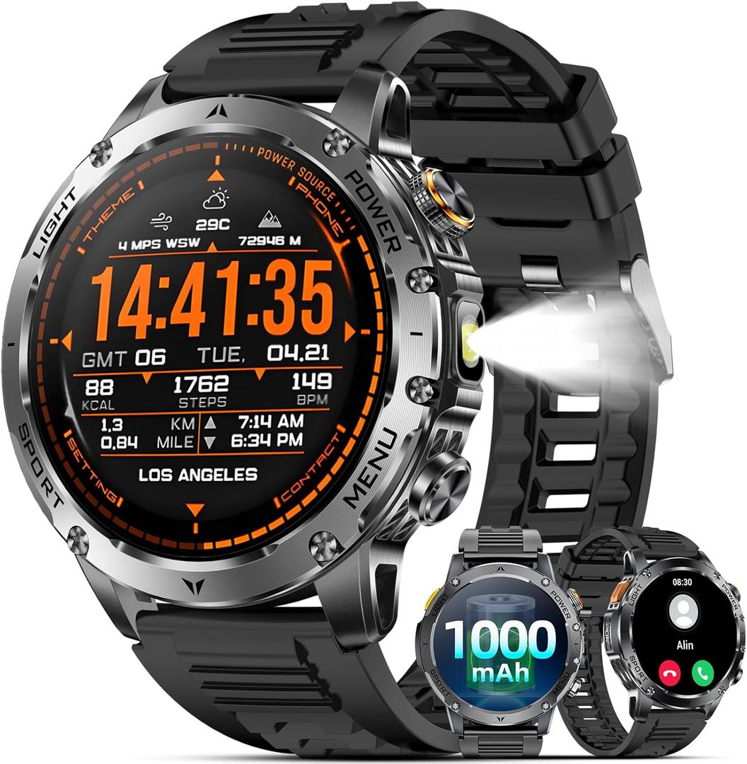 Military Smart Watches for Men (Answer/Make Calls), Smart Watch with 100-Days Extra-Long Battery, IP68 Waterproof, Heart Rate/Sleep Monitor 100+ Sport Modes 1.7 Fitness Watch for Android/iPhone