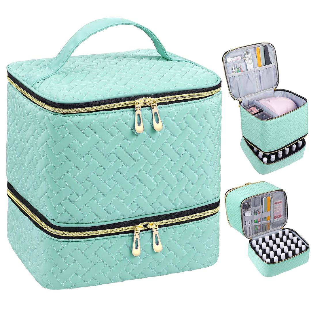 Nail Polish Organizer, Nail Polish Storage Holds 30 Bottles & Nail Lamp, Double Layer Nail Bag Organizer Case, Portable Nail Polish Holder for Nail Tech Travel & Manicure Kit