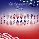 24Pcs Independence Day Press on Nails Medium Almond Fake Nails French Polka Dot Five Pointed Star Glitter False Nails Star Design Glossy Blue Red White Nails Summer 4th of July Nail for Women