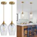 Glass Pendant Lights Kitchen Island 2 Pack, Gold Pendant Light Fixtures with Hand-Blown Clear Glass Modem Farmhouse Hanging Light for Kitchen Sink Dining Room Bedroom