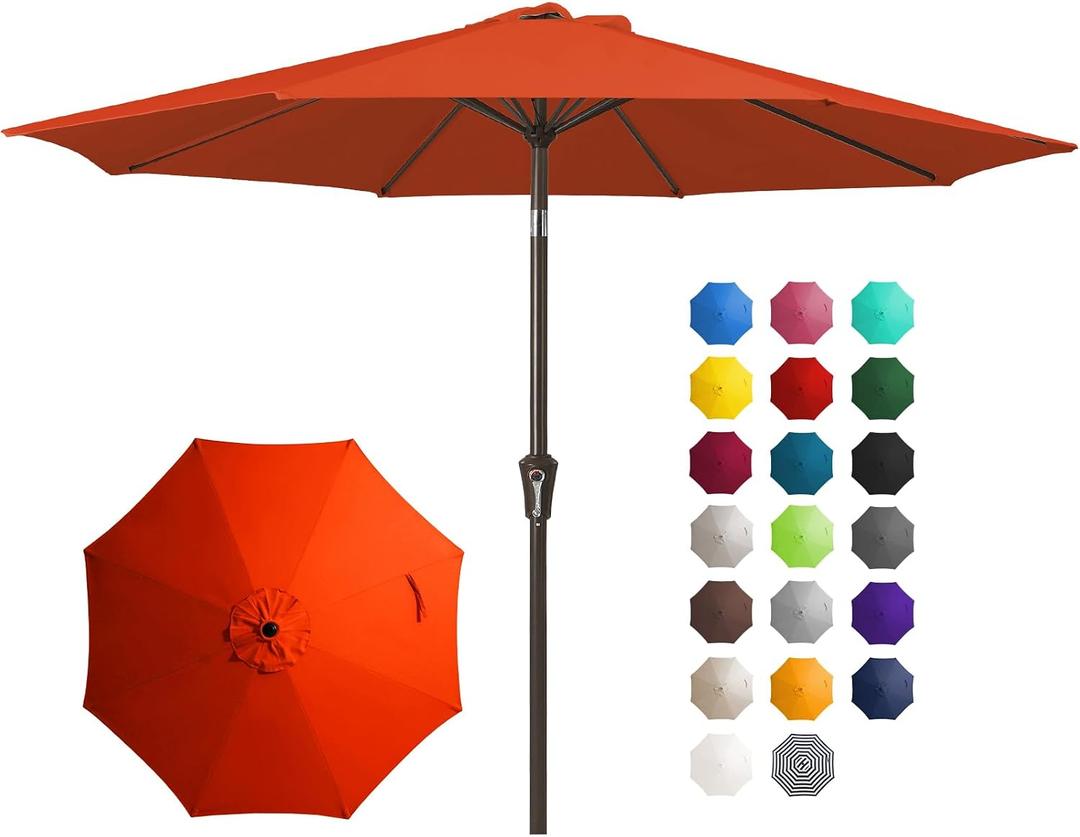 JEAREY 10FT Outdoor Patio Umbrella Outdoor Table Umbrella with Push Button Tilt and Crank, Market Umbrella 8 Sturdy Ribs UV Protection Waterproof for Pool, Garden (Orange)