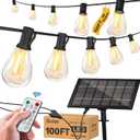 Solar String Lights for Outside 100FT with Remote 8 Lights Mode, Weatherproof Shatterproof S14 LED Bulb 34 Sockets, Outdoor Patio Light for Backyard Porch Cafe, 100FT 34 Sockets S14