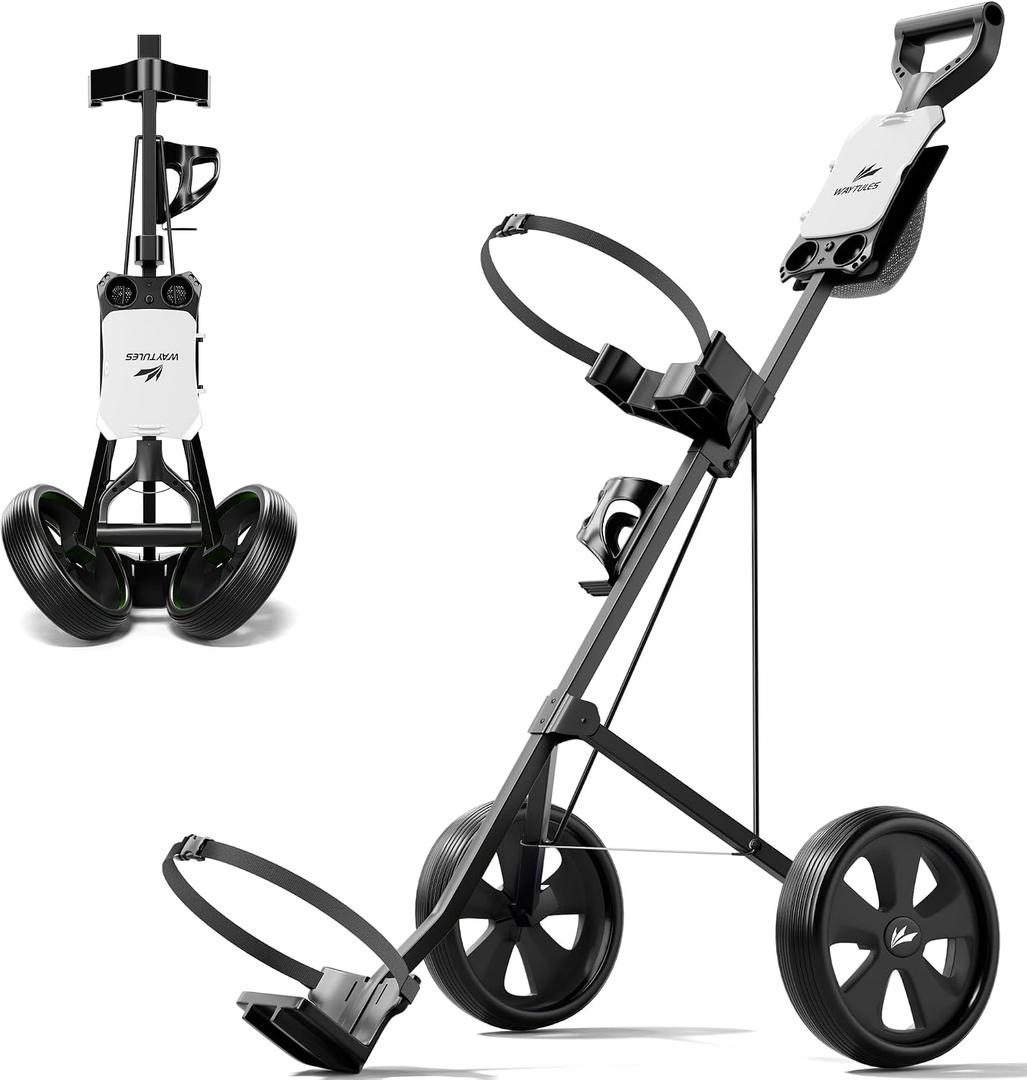 2-Wheel Golf Pull Cart – Lightweight Foldable Golf Push Cart with Durable Steel Frame, Adjustable Web Straps, Compact Design for Walking Golfers