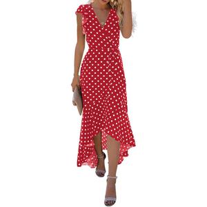 GRECERELLE 2026 Women's Spring Summer Boho Floral Print V-Neck Faux Wrap Maxi Dress for Wedding Guest, Graduation, Party, XL
