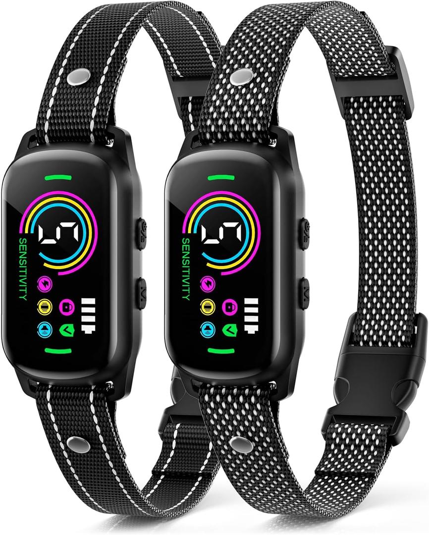 Bark Collar, 2 Pack Dog Bark Collar for Large Medium Small Dogs, Rechargeable Anti Barking Device for Dogs, Smart Training Collar with Beep Vibration 5 Sensitivity, Dog Bark Deterrent Devices (Black)