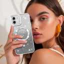 NITITOP Compatible with iPhone 12 Case Cute Clear Glitter [Compatible for MagSafe] Sparkle Bling Magnetic Plating Heart Girl Women Electroplated Frame Camera Protection Back Cover - Silver