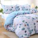 MUXHOMO Bed in a Bag Queen 7 Pieces, Queen Comforter Set Reversible Blue Botanical Flowers Design, Ultra Soft & Breathable Bedding Sets with Comforter, Sheets, Pillowcases & Shams