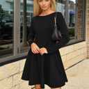 ZESICA Womens Long Sleeve Mini Dress 2026 Fall Crewneck Pleated Babydoll A Line Flowy Wedding Party Short Dresses (Black, L)