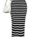 PRETTYGARDEN Sundresses for Women 2026 Summer Striped Knit Side Slit Spring Fashion Bodycon Maxi Dress Beach Vacation Clothes L