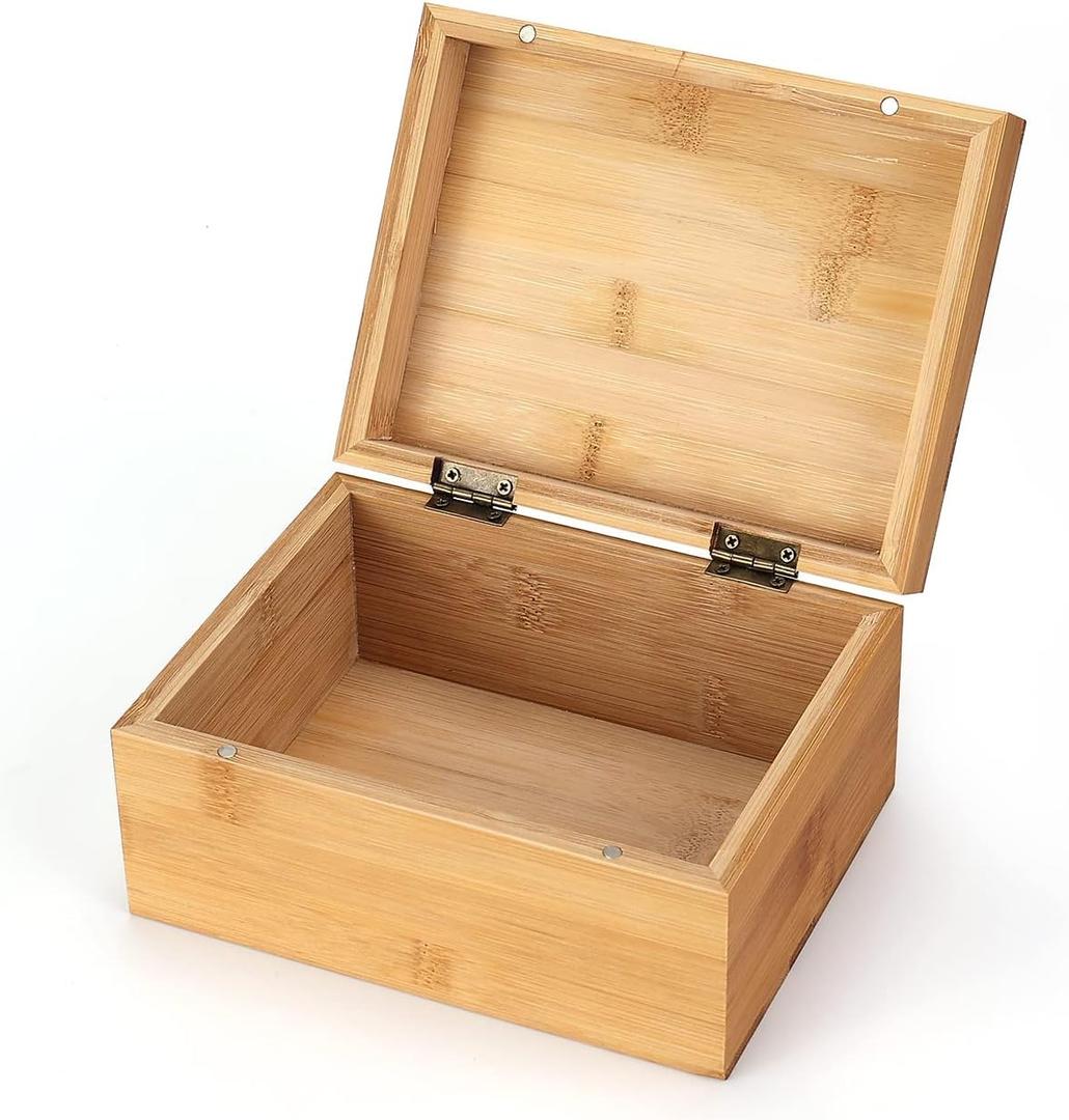 Woiworco Small Bamboo Wooden Box with Hinged Lid, 6.7 x 5.1 x 3.1 inch Natural Wooden Boxes Box for Crafts Art and DIY Hobbies, Decorative Box and Home Storage Wooden Keepsake Box Gift