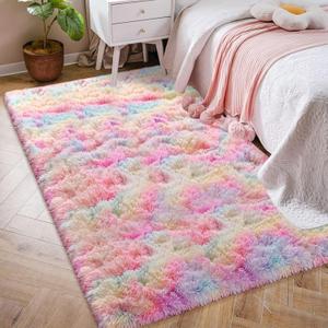 4x6 Soft Fluffy Unicorn Rainbow Rug for Girls Bedroom Kids Colorful Plush Area Rugs Cute Floor Carpets Shaggy Playing Mat for Kids Baby Girls Room Nursery Home Decor