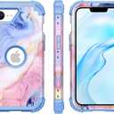 PIXIU Unique Flower Pattern Compatible with iPhone 17e/16e 6.1 inch case, Heavy Duty Dual Layer Shockproof Full-Body Protective Sturdy Hybrid Cute Rugged Case for Women,Girls,Kids-Marble