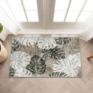 Wonnitar Tropical Washable Rugs 2x3, Non-Slip Leaf Rugs for Entryway Front Door Indoor Entrance, Monstera Plant Bath Mat Soft Low Pile Area Carpets for Bathroom Bedroom Decor, Khaki