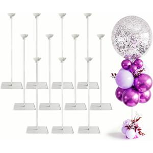 Reusable Acrylic Balloon Stand Kit  Heavy Duty Tabletop Display with Sticks and Base, Ballon Stands for Centerpieces, Centerpiece Table Decorations for Parties (12 Pack 16 inch)
