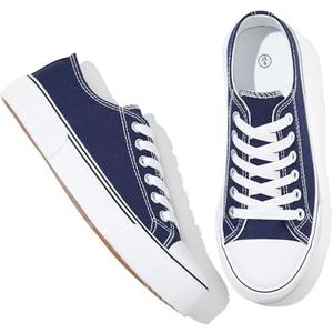 Adokoo Canvas Tennis Shoes for Women Low Top Casual White Black Sneakers for Women Lace Up Fashion Comfortable Walking Shoes, Size 37