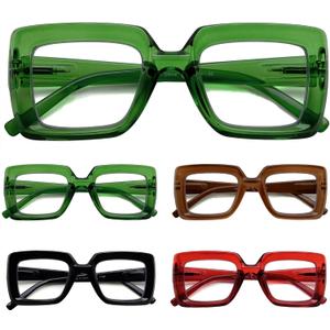 Eyekepper 5 Pack Square Reading Glasses for Women Stylish Readers Include 2 Pairs Green +3.50
