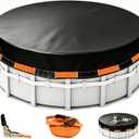 18 FT Round Pool Cover, Heavy Duty PE Waterproof Cover with Ratchet Straps, Wide Flat Webbing, Year-Round Protection