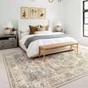 8x10 Washable Area Rug: Vintage Neutral Soft Non Slip Thin Large Floor Carpet for Living Room Bedroom Kitchen Dining Room Home Office Farmhouse Indoor - Beige Brown