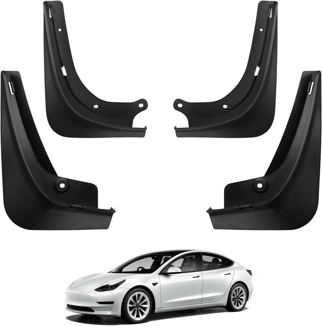 BASENOR 2017-2023 Tesla Model 3 Mud Flaps Splash Guards Fenders No Drilling No Tape Mudflaps All Weather Protector Mudguards for Model 3 Exterior Accessories (Set of 4)