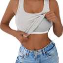 GKBK Women Built-in Bra Tank Tops Sleeveless Crewneck Rib Knit Shirts Slim Fit Basic Tee Tops (Gray, L)