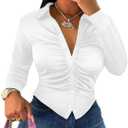 LovelyWholesale Women Sexy Button Down Shirts Long Sleeve Collared Tie Dye Tops (Large, White)