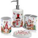 Christmas Bathroom Accessories Set 4, Christmas Bathroom Decor, Xmas Toothbrush Holder Sets, Snowman Soap Dispenser Bath Decorations