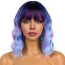 Colourful Short Bob Wigs with Bangs for Women Loose Wavy Wig Curly Wavy Shoulder Length Bob Synthetic Cosplay Wig for Girl Colorful Costume Wigs (Colourful-1)