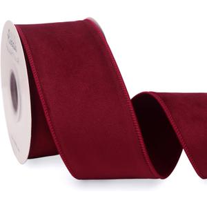 Ribbli Dark Red Velvet Wired Ribbon with Dupioni 2.5 Inch Christmas Ribbon for Gift Wrapping Christmas Tree Decoration Crafts Wreaths Supplies-Continuous 10 Yards