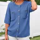 BTFBM Short Sleeve Cardigans for Women Button Up Sweaters Y2k Spring Summer 2025 Crew Neck Business Casual Work Clothes