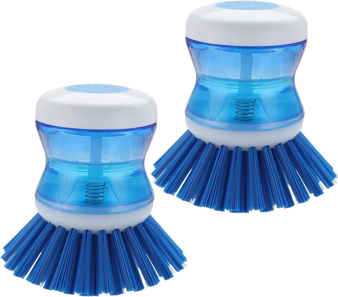 Dish Brush with Soap Dispenser for Dishes Pot Pan Kitchen Sink Scrubbing, Blue 2pcs