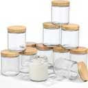 VITEVER 12 Pack Thick Glass Candle Jars with Bamboo Lids - 8 OZ, Bulk Clear Round Glass Candle Jars for Making Candles, Empty Food Storage Containers, Canning Jars for Spice, Powder, Liquid