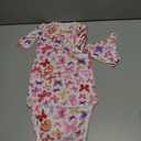 woshilaocai 1 Pack Baby Boy Girl Gown Sleeper Newborn Knotted Nightgown and Hat Set Infant Sleepwear (Butterfly&Lilac,0-3 Months)