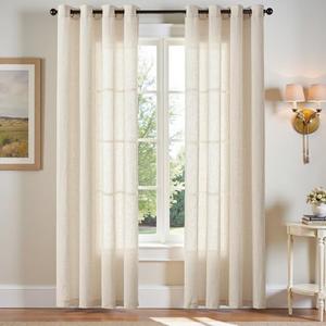 jinchan Linen Curtains 90 Inch Length 2 Panels Set Light Filtering Beige Curtains for Bedroom Soft Thick Linen Textured Window Drapes Semi Sheer Grommet Farmhouse Drapes for Living Room 50" Wide